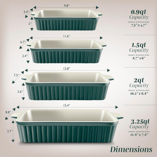 COOK WITH COLOR Casserole Dishes for Oven, Porcelain Baking Dishes, Ceramic Bakeware Sets of 4, Rectangular Pans Handles for Baking Cake Kitchen