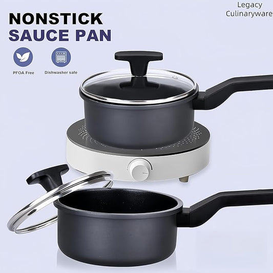 Nonstick Sauce Pan with Lid,1.5QT small pot, PFOA Free,Kitchen Pots Induction Pot,Black