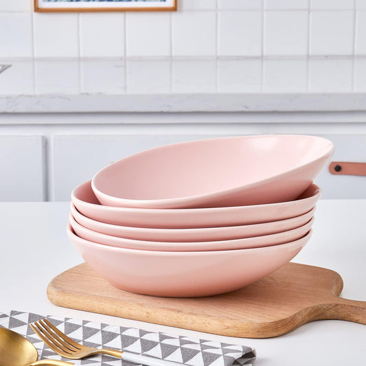 Stone Lain Delilah 8-inch Bowl 6-Piece Dish Set, Porcelain, Blush