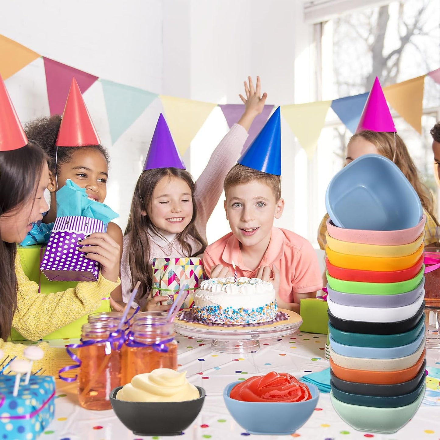 uxcell 10pcs Straw Dipping Bowls, Unbreakable Prep Bowls, Small Dessert Bowls for Side Dishes Snacks Fruits Appetizers, Black