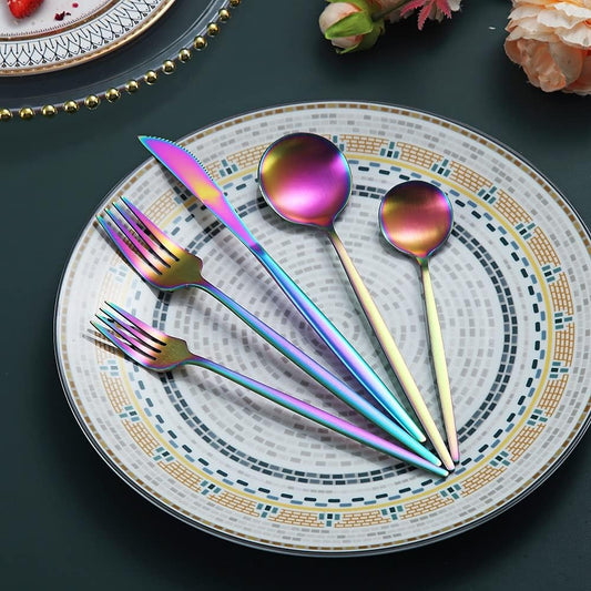 Matte Rainbow Flatware Set 40 Pieces, Stainless Steel Colorful Silverware Set, Titanium Plating Matte Rainbow Cutlery Set, Matte Rainbow Utensil Sets, Service Set for 8 (Matte Rainbow)