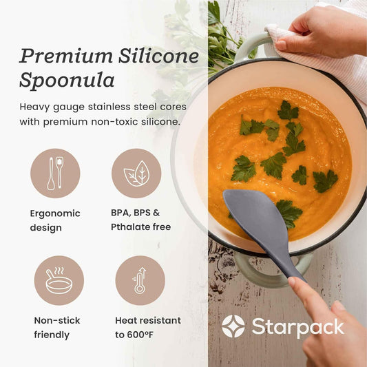 Starpack 'The All Rounder' Premium Silicone Spoonula - Heat Resistant to 600F - Silicone Spoonula Spatula - Kitchen Spoon Spatula (Stormy Grey)