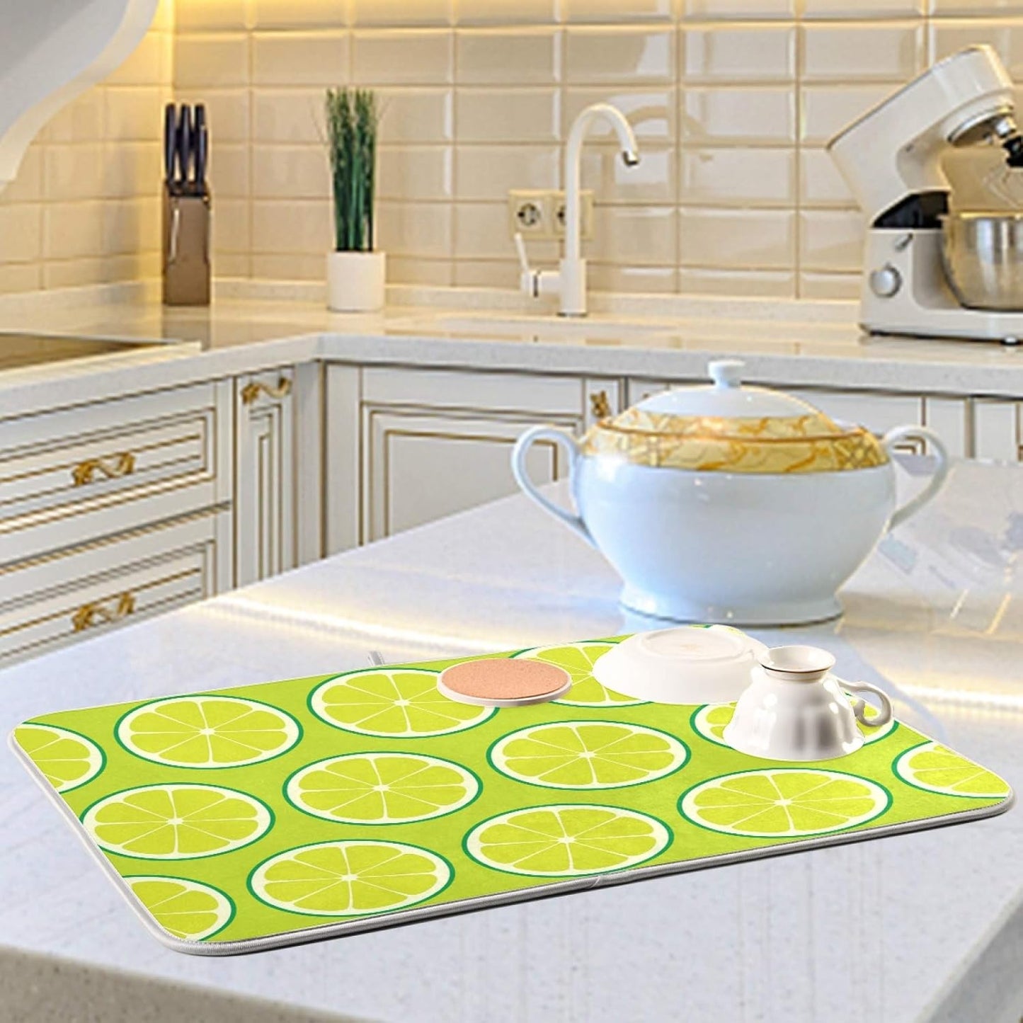 Fruits Sliced Lemon Dish Drying Mats 16 x 18 Inch Super Absorbent Microfiber Dish Drainer Rack Mats Soft Heat Resistant Drying Protector Pad for Kitchen Counter Sinks Dining Table