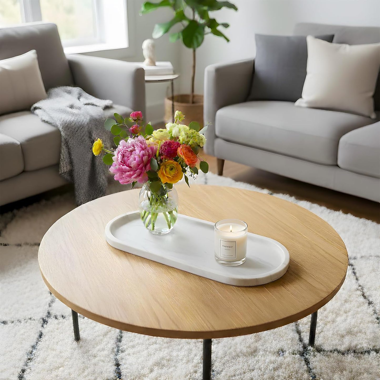 Natural Stone Tray, Marble Vanity Tray for Bathroom & Kitchen Countertop - Organizer for Perfume, Jewelry, Cosmetics 12x6 Inch,Carrara White