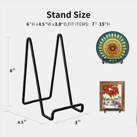 3 Pack 6 inch Metal Plate Stands for Display, Plate Holder Pictures Frame Easel Display Stand, Tabletop Picture Stand, Iron Easels for Display Photo Frames, Plates, Vinyl Record,Book, Plaque, Sign