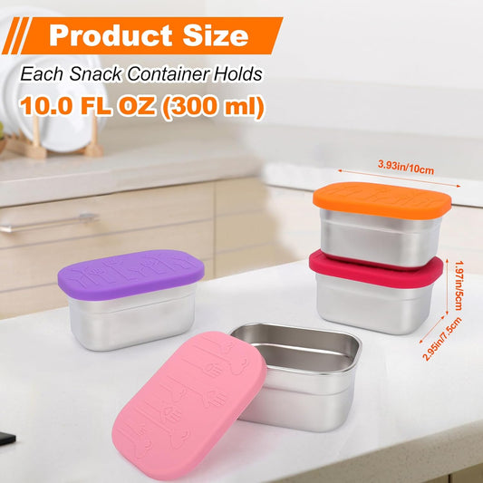 4 Pack Stainless Steel Snack Containers with Lids Set, Rectangular Easy Open Leakproof Reusable Snack Box Container for Lunch, Small Lunch Food Containers for Meal Prep, Salad Dressing To Go