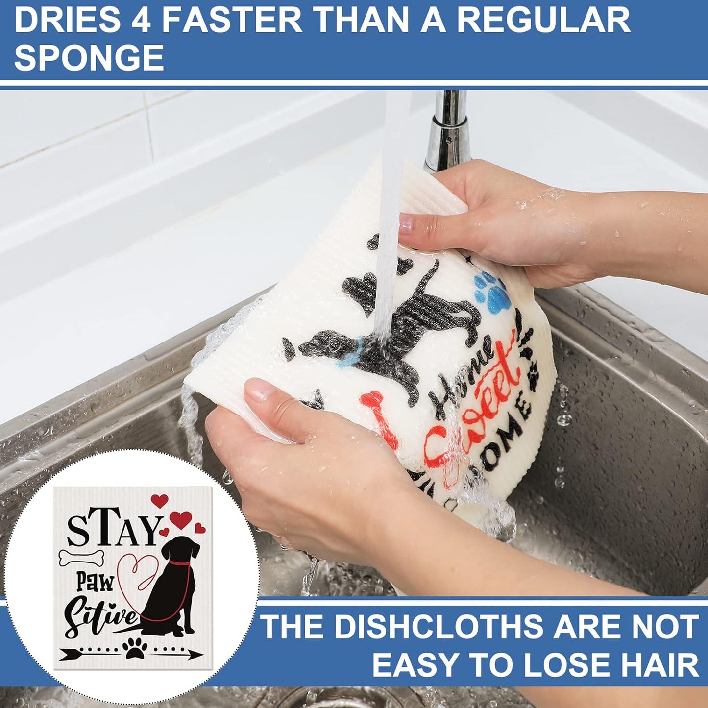 Funtery 8 Pcs Dog Swedish Kitchen Dishcloths Reusable Swedish Absorbent Sponge Cloths Washable Kitchen Dish Towel Quick Drying Decorative for Animal Lover Gifts for Women Hand Towel