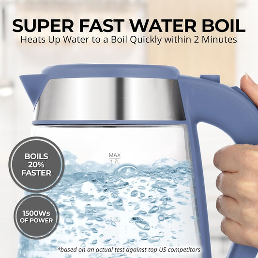 Zulay Kitchen Fast Boiling Electric Water Kettle - 1.7L, 1500W, Auto Shut-Off for Overboil & Boil Dry Protection, Cool-Touch Handle, 360° Base - Rapid Teapot Boiler For Coffee & Tea - Blue