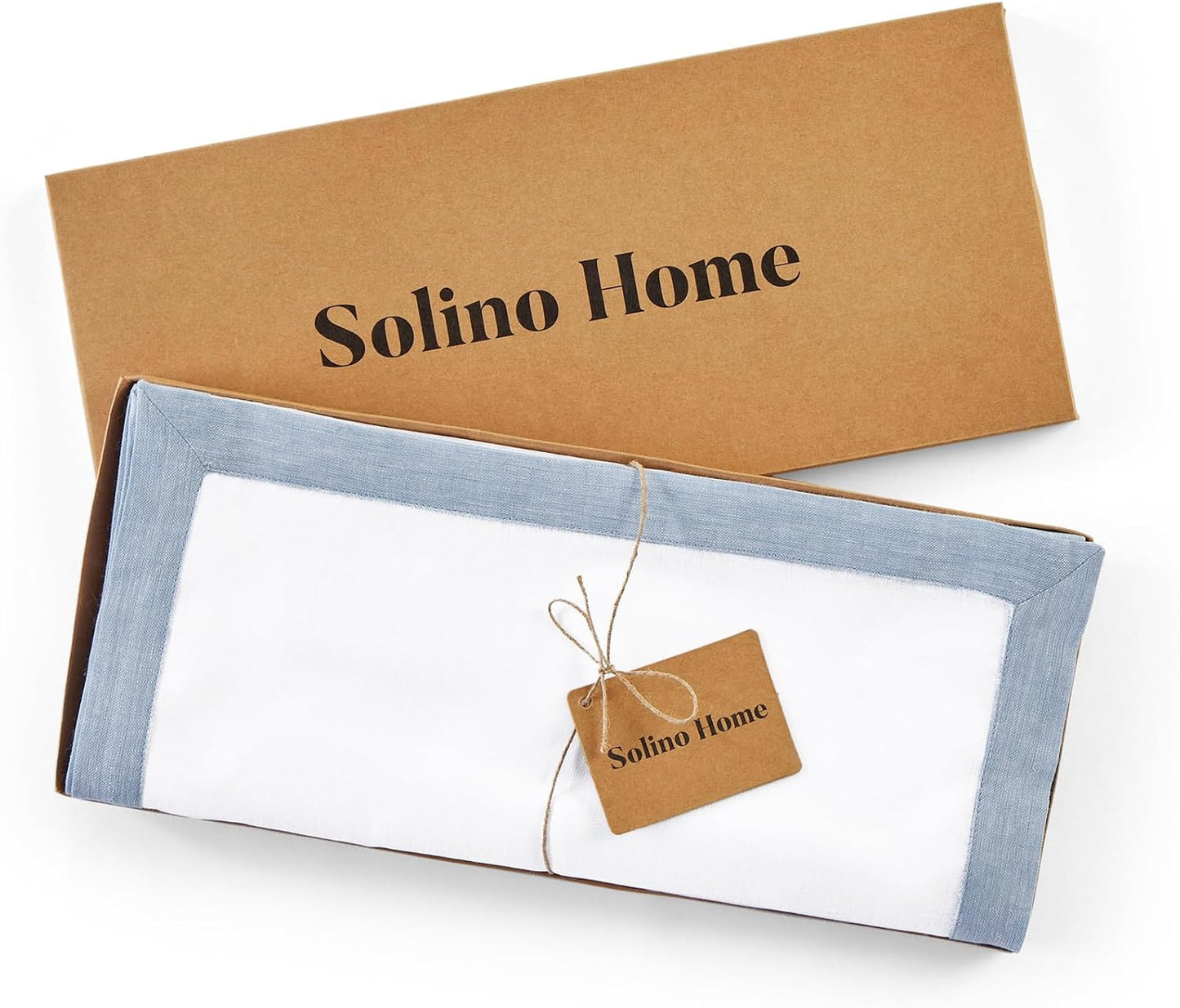 Solino Home Linen Table Runner 60 Inches - 100% Pure Linen Chambray Blue and White Small Table Runner 14 x 60 Inch Ideal for Dresser and Coffee Tables - Classic