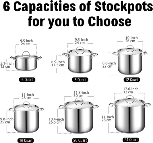 Cooks Standard 18/10 Stainless Steel Stockpot 6-Quart, Classic Deep Cooking Pot Canning Cookware Dutch Oven Casserole with Stainless Steel Lid, Silver
