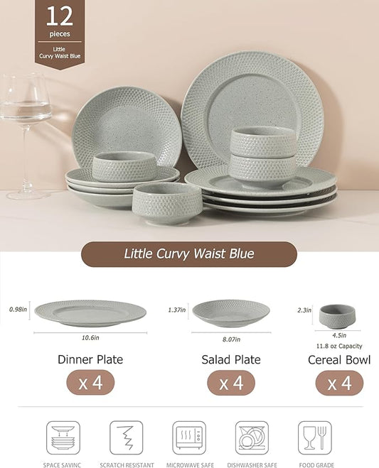 Dinnerware sets plates and bowls sets modern plates,Handmade Reactive Glaze Stoneware Plates and Bowls Sets,Highly Scratch Resistant Dishwasher & Microwave Safe Dishes Set (style - 5, 4 - Set (12pcs))