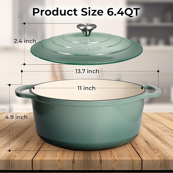 Zulay Kitchen 6 Quart Enameled Cast Iron Dutch Oven Pot with Lid – Premium Durability & Oven Safe up to 500°F – Heavy Duty Cookware Perfect for Bread Baking, Stews, Braising & Roasting - Aventurine