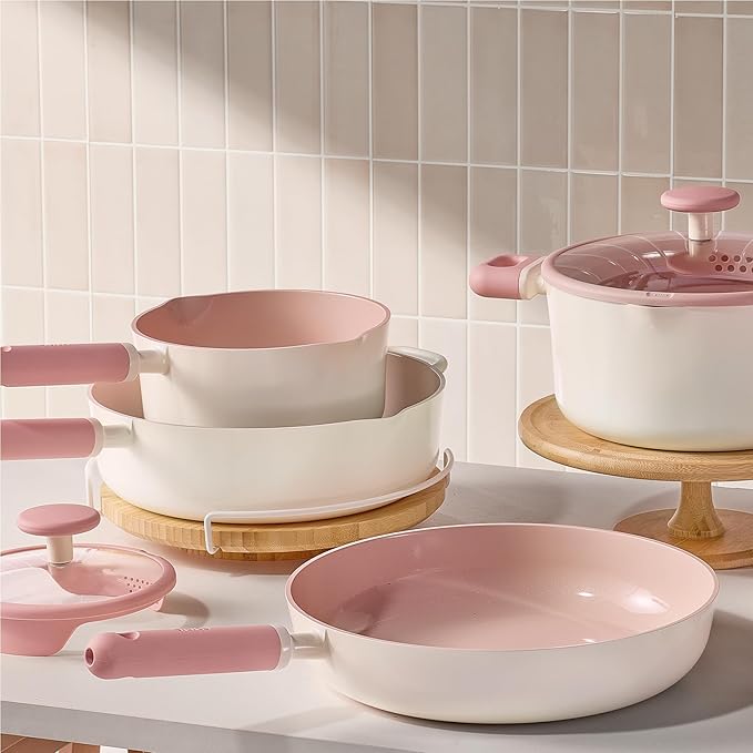 CAROTE 4QT Nonstick Stock Pot with Lid, Ceramic Casserole with Ladle, Non-toxic Kitchen Soup Pot, Big Cooking Pots PFAS and PFOA Free