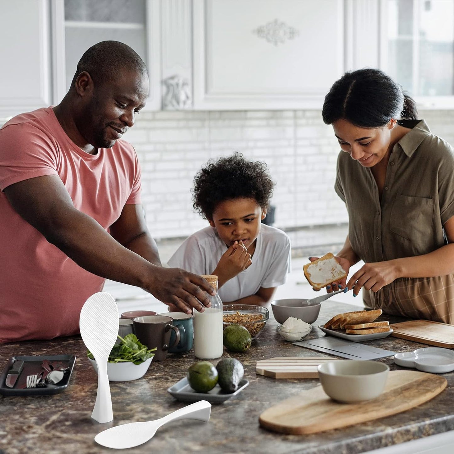 FireKylin 2 Pcs Plastic Rice Paddle,Non Stick Standing Rice Spoon Scooper Spatula,Heat Resistant Rice Cooker Spoon (White)