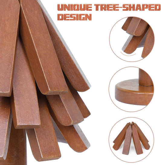Tree Coasters Set of 3 - Wooden Trivets for Hot Dishes, Trivet Tree for Hot Pads, Trivet Mats Foldable Heat Resistant Pads Multifunctional Ornaments for Teapot Pans Kitchen Table (Walnut)