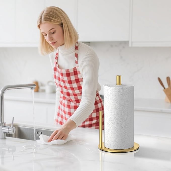 Paper Towel Holder Countertop, Stainless Steel, Gold, for Kitchen, Pantry, RV