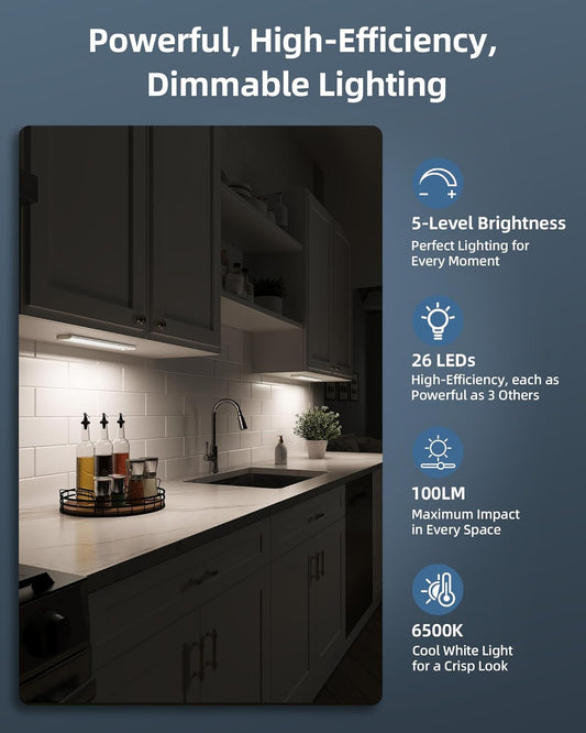 10inch Under Cabinet Lights, Wireless Closet Light, Motion Sensor, 1800mAh Rechargeable Battery, Magnetic, 3 Color Temps, 5 Levels Dimmable, Under Counter Lights for Kitchen (2 Pack)