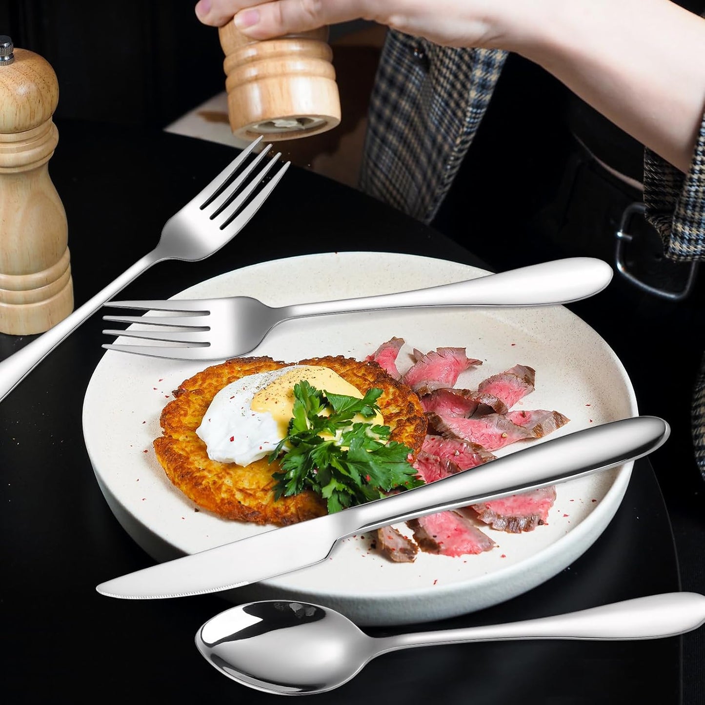 Modern Silverware Heavy Silver Flatware Stainless Steel 40 Pieces Forks Spoons Knives Set Service for 8 for Restaurant Parties and Everyday Utensils