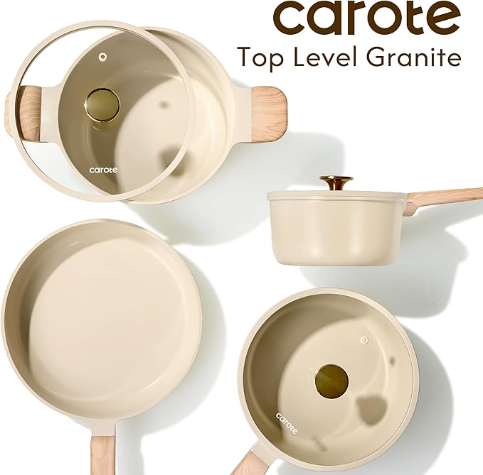 CAROTE 5 Qt Nonstick Stock Pot with Lid Soup Pot, Ceramic 5 Quart Casserole with Lid, Easy to Clean Non Stick Cooking Pot Cookware PFOA Free, Ceramic Oatmeal