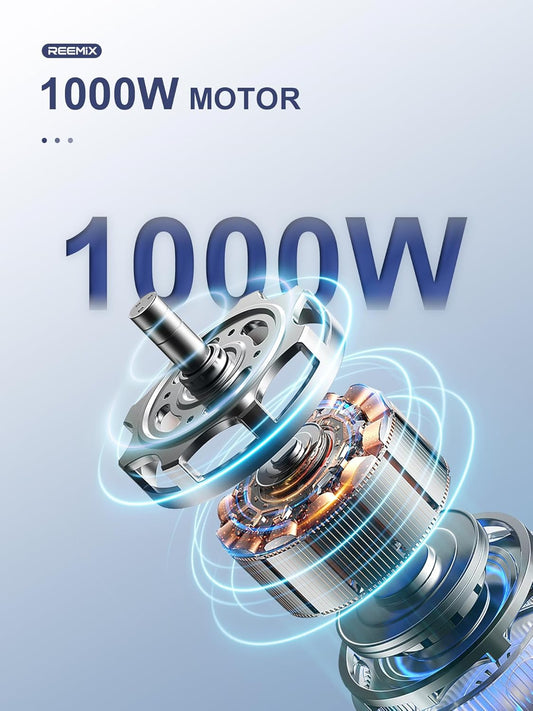 Reemix Immersion Blender, 5 in 1 Hand Blenders, 1000W Copper Motor Handheld Blender with Frother, Whisk, Beaker, Chopper Attachements, Stainless Steel Blades, Black