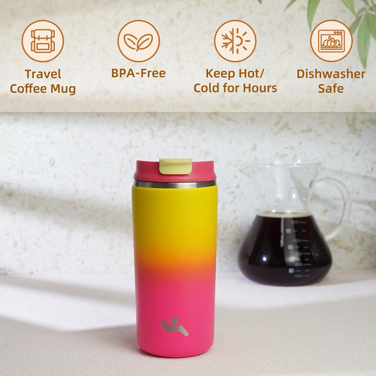 Tumbler with Lid, 12 oz Travel Coffee Mug Double Wall Vacuum Stainless Steel Thermal Metal Cup Insulated Water Bottle,Rainbow