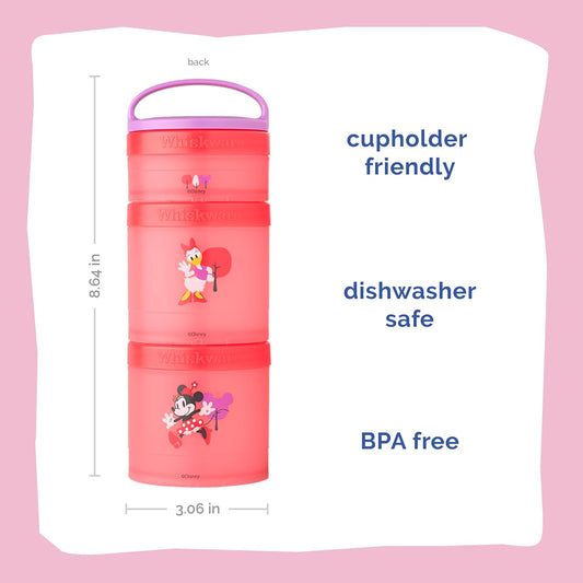 Whiskware Disney Stackable Snack Containers for Kids and Toddlers, 3 Stackable Snack Cups for School and Travel, Minnie and Daisy