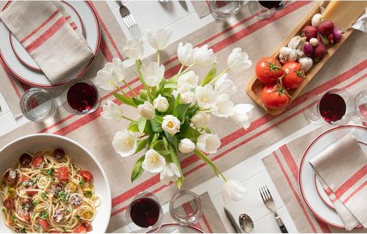 Solino Home Linen Table Runner 48 Inches - 100% Pure Linen Red and Natural French Stripe Table Runner 14 x 48 Inch Ideal for Dresser and Coffee Tables - Fall, Halloween, Christmas