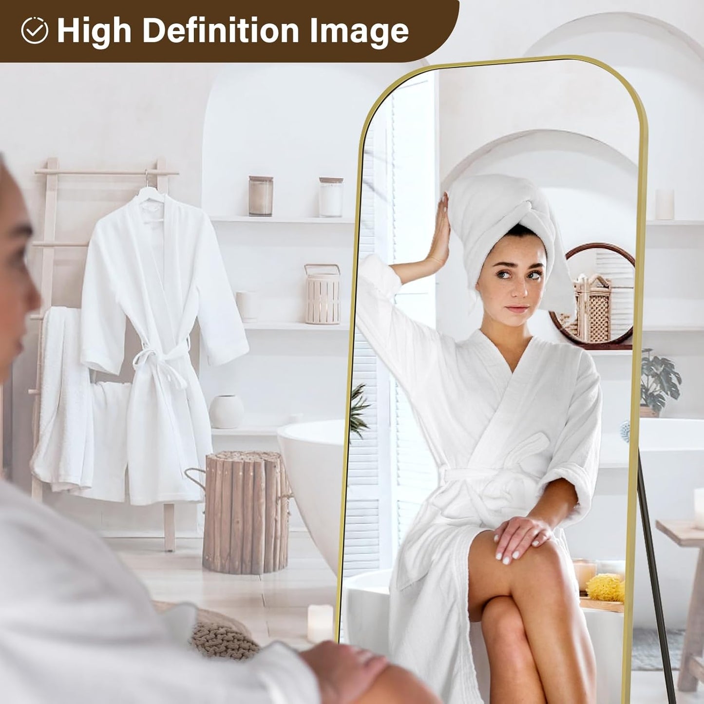 56x21 Inch Full Length Mirror - Large Floor Standing & Wall Mountable Full Body Mirror with Sturdy Aluminum Frame, Arched Top Design, Freestanding or Hanging for Bedroom, Living Room, Cloakroom,Gold