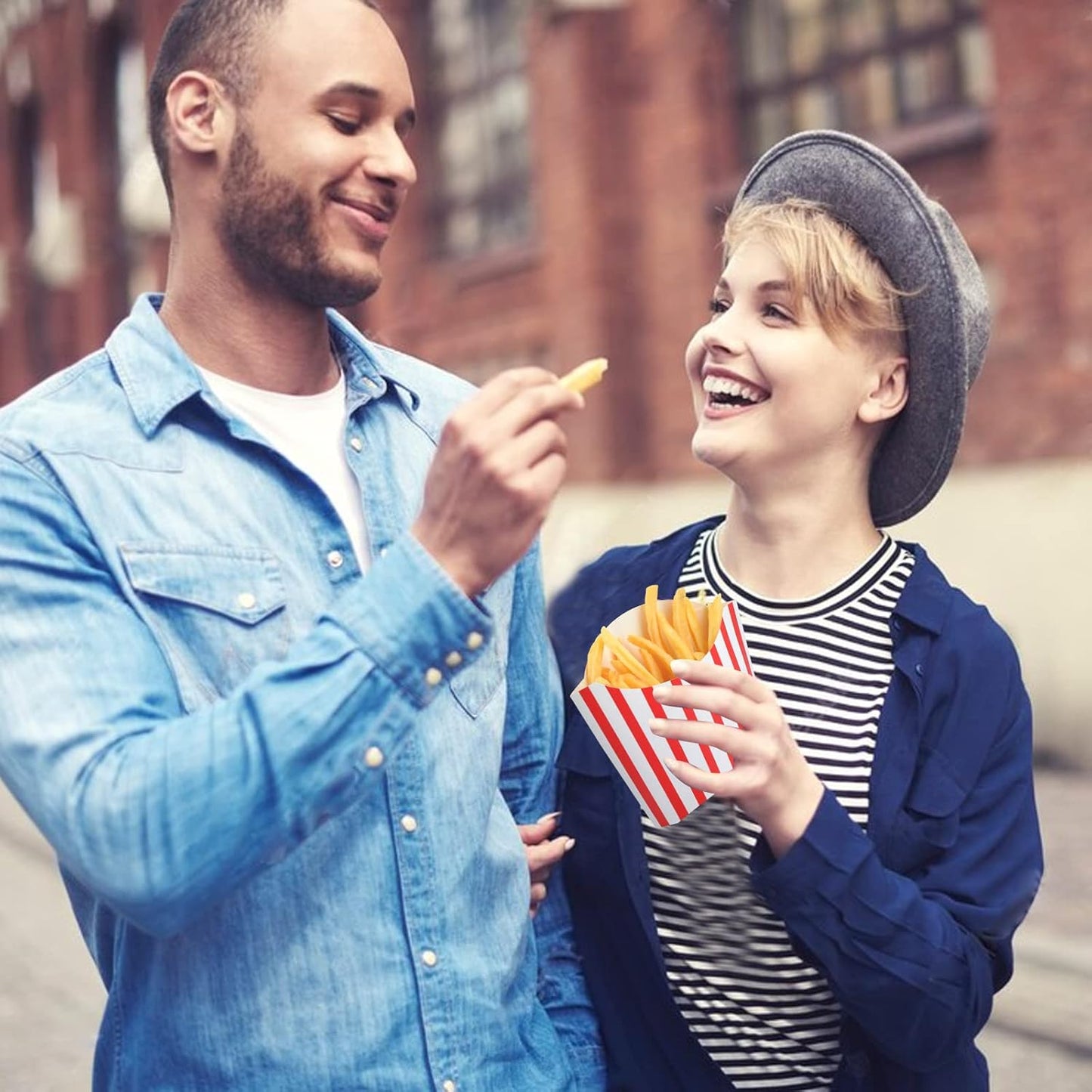 100 Pack 4oz French Fry Box Small French Fry Containers Black and White Stripes French Fry Holder Disposable Popcorn Cups Paper Takeout Boxes for Black and White Party (Red, 100 pack)