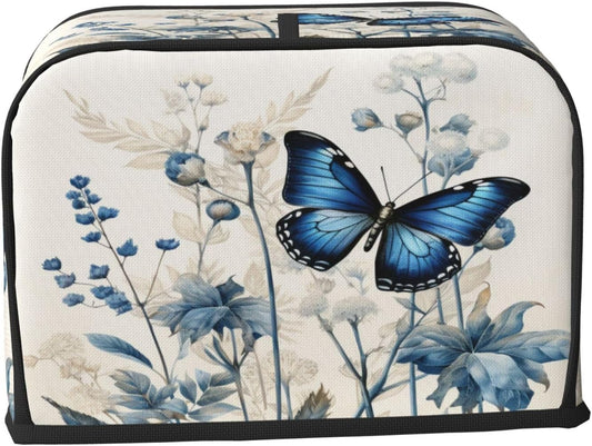 Toaster Cover 2 Slice Butterfly Blue Flower Boho Kitchen Small Appliance Covers with Pockets Dust and Fingerprint Protection