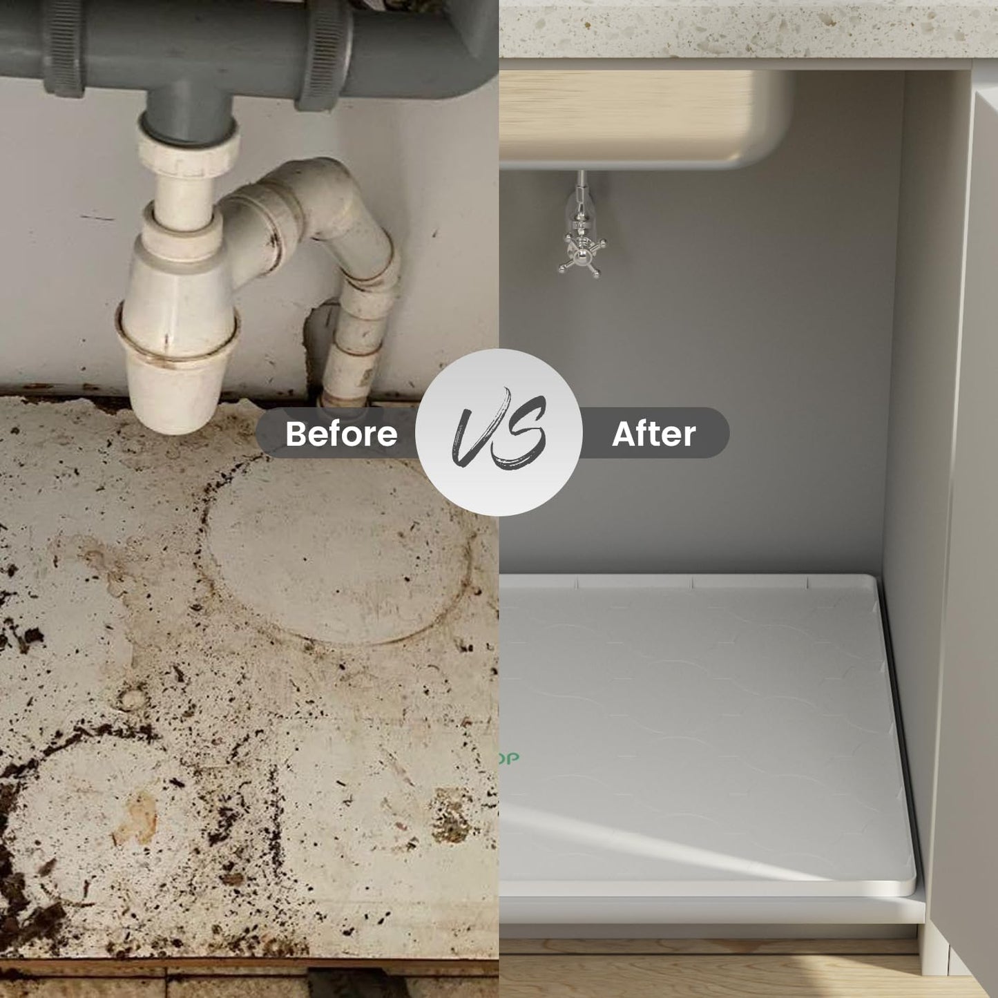 Under Sink Mat, 34" x 22" Silicone Kitchen Cabinet Tray, Waterproof & Flexible Under Sink Liner for Kitchen Bathroom and Laundry Room(White)