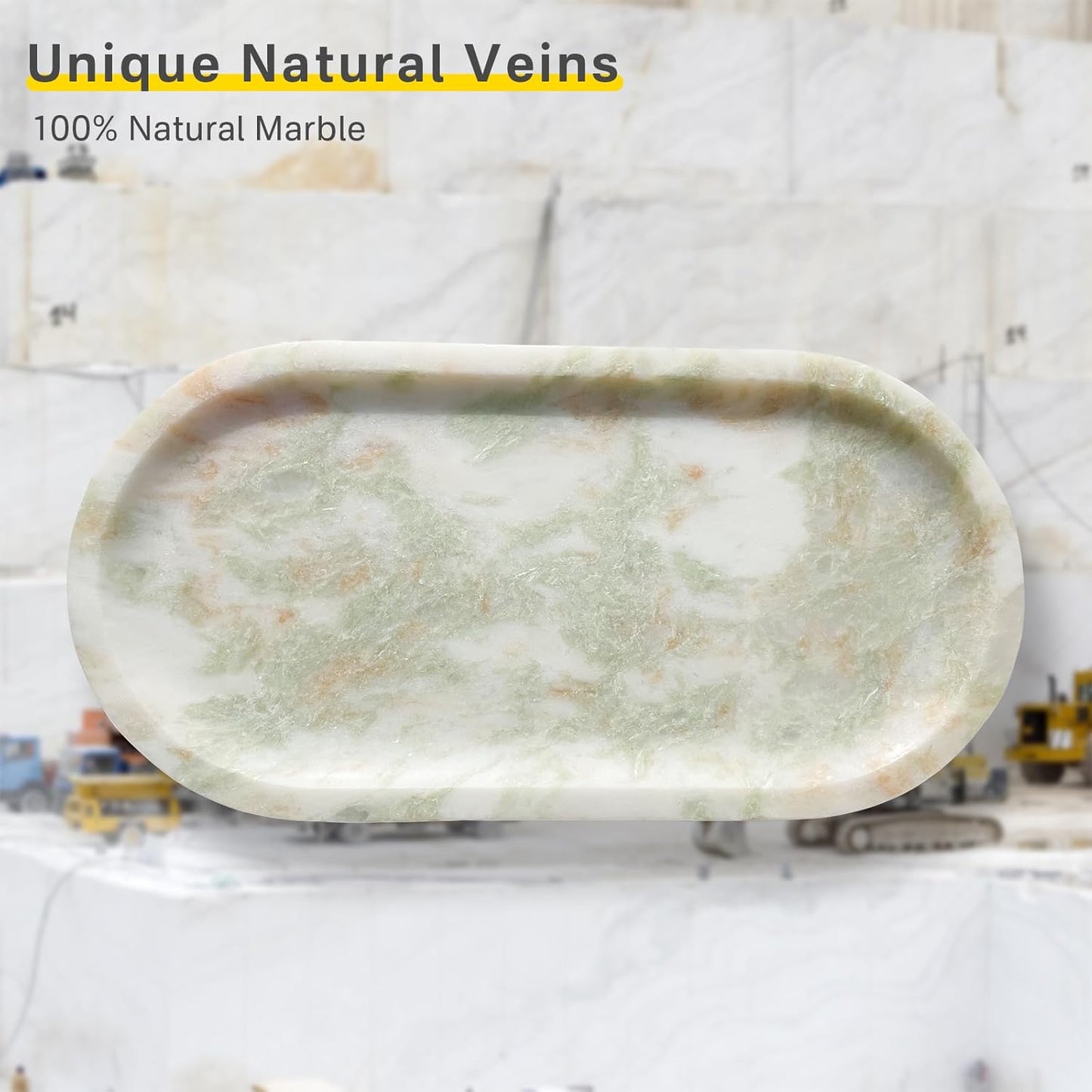 Natural Marble Tray, Stone Vanity Tray for Bathroom & Kitchen Countertop - Organizer for Perfume, Jewelry, Cosmetics 12x6 Inch,Pinkish Green