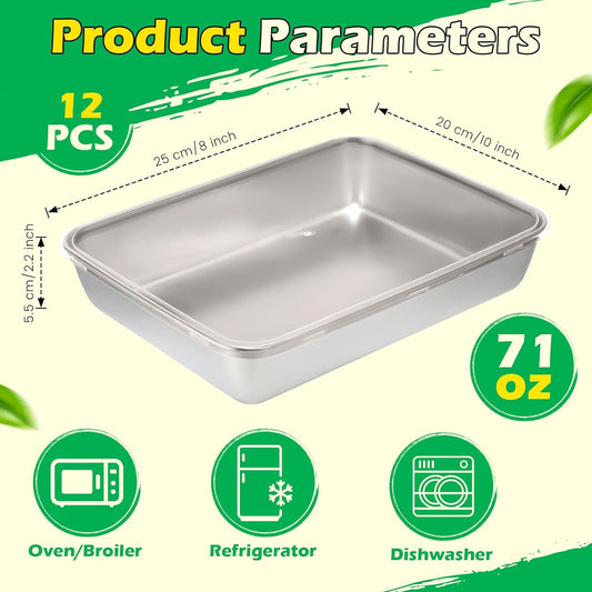 12 Pcs Stainless Steel Food Storage Containers with Lids, 71 oz Metal Freezer Containers, Lightweight Stackable Easy Open Reusable Meal Prep Box for Kitchen Picnic Oven Dishwasher Safe