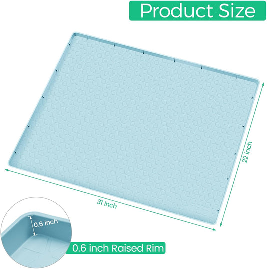 TRZZ Silicone Waterproof Under Sink Mat 31" x 22", Drip Tray and Cabinet Liner for Kitchen and Bathroom, Prevents Water Damage and Organizes Cabinets (Light Blue)