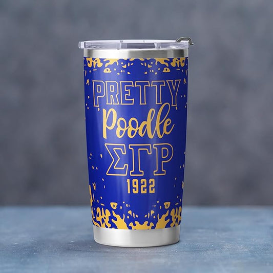 – Sigma Gamma Rho Sorority Paraphernalia – Official Vendor – 20 oz Stainless Steel Insulated Sublimation Tumbler – Poodle