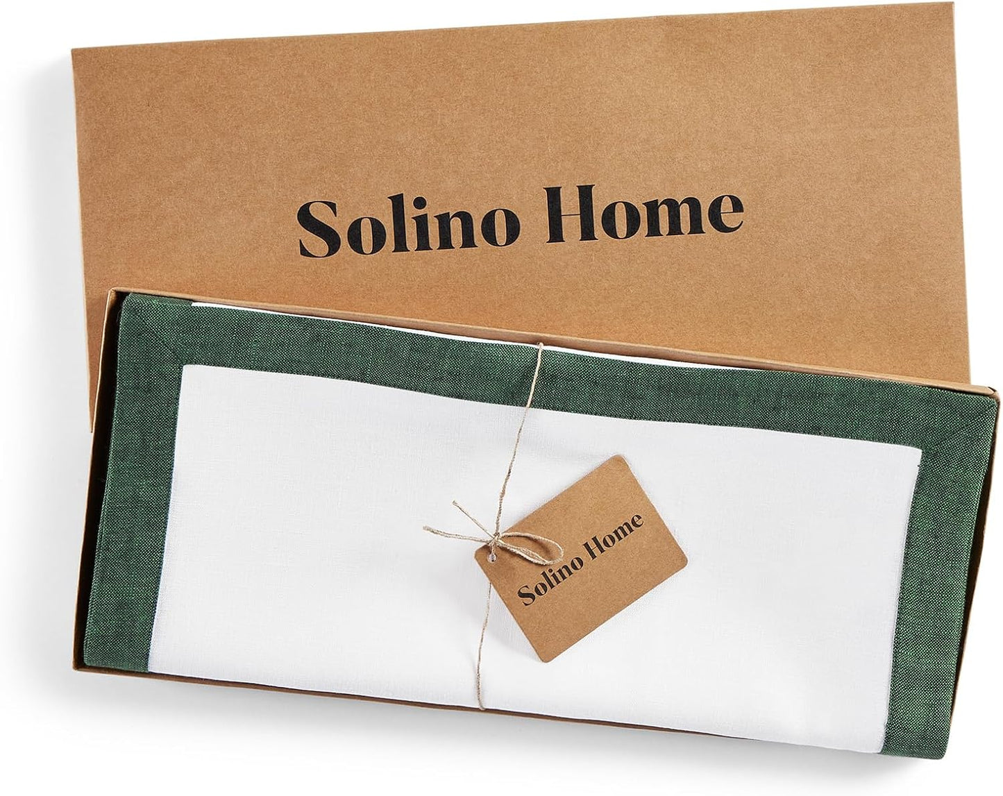Solino Home Linen Table Runner 48 Inches - 100% Pure Linen Forest Green and White Small Table Runner 14 x 48 Inch Ideal for Dresser and Coffee Tables - Classic - Thanksgiving