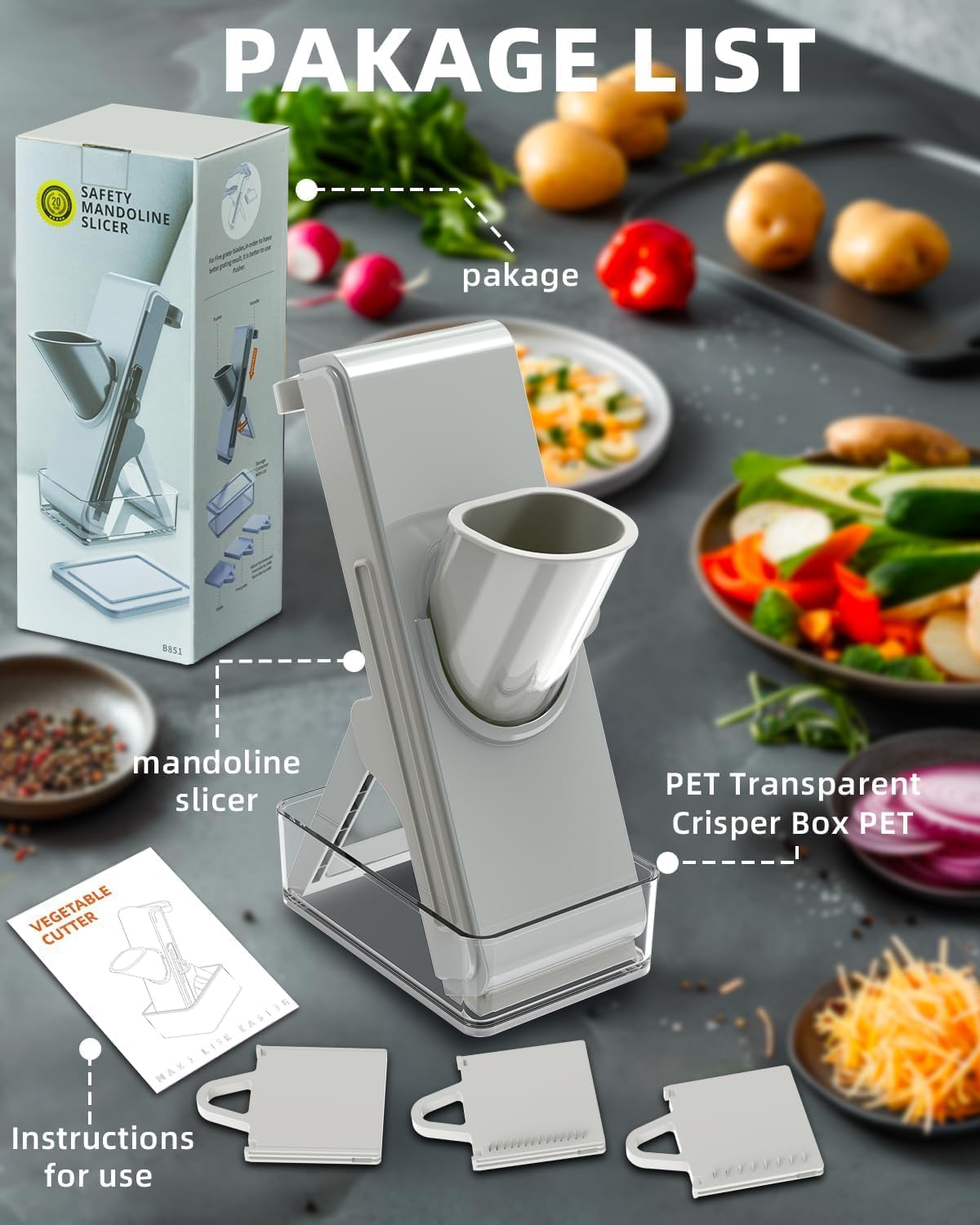 Gray Mandoline Slicer - Potato & Vegetable Slicer & Chopper, Easy to Clean, Detachable