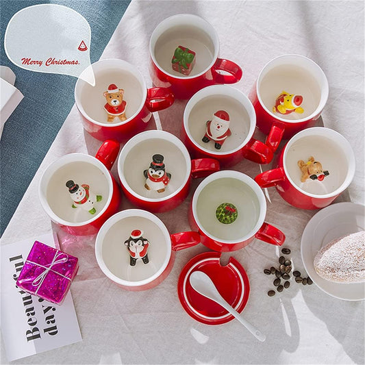 3D Christmas Coffee Mug 12 oz with Cow,Cute Cartoon Handmade Ceramics Cup,Christmas Birthday Surprise for Friends Family or Kids,Best Office Cups Morning Mugs (12 Cow)