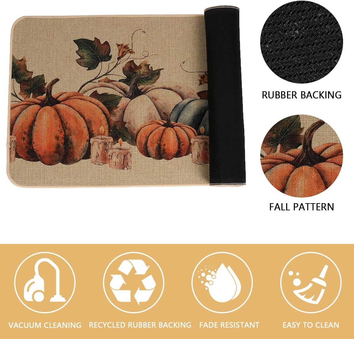 Larponder Fall Pumpkin Kitchen Mats Set of 2, Non-Slip Absorbent Rug and Door Mats, Home Decor Kitchen Floor Rugs for Autumn Harvest Thanksgiving Holiday - 17x24 and 17x48 Inch