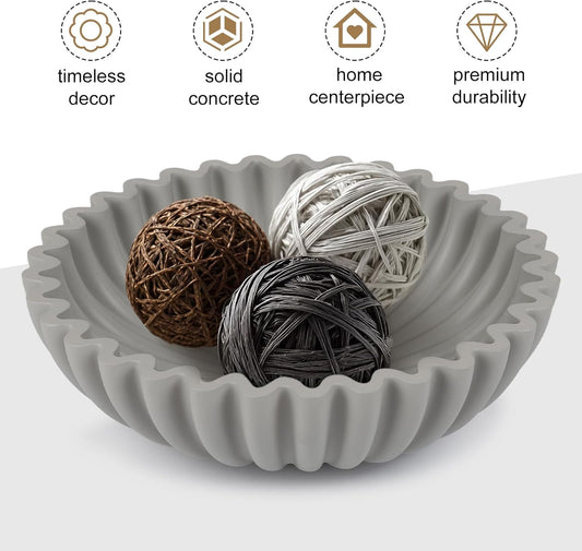 Large Decorative Bowl for Home Decor - Centerpiece for Coffee Table,Dining Table,Kitchen, Entryway Key bowl & Fruit Bowl Display - Modern Concrete Stone Design (Gray)