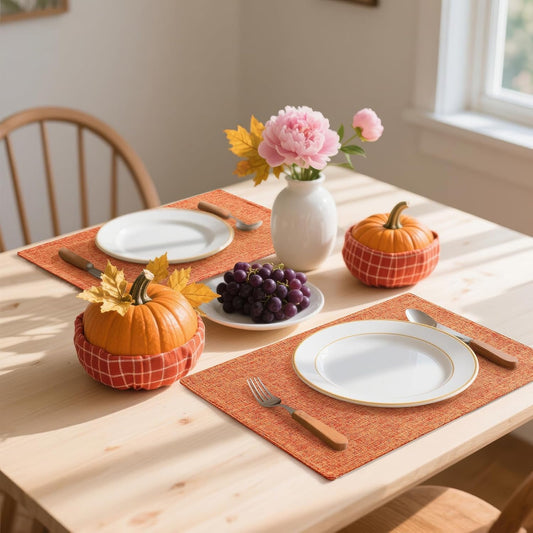 Homaxy Cloths Placemats for Dining Table Set of 8, Heat Resistant Washable Cotton Linen Blend Table Mats, Ideal for Kitchen Party Dining Decoration, 13" x 19", Orange