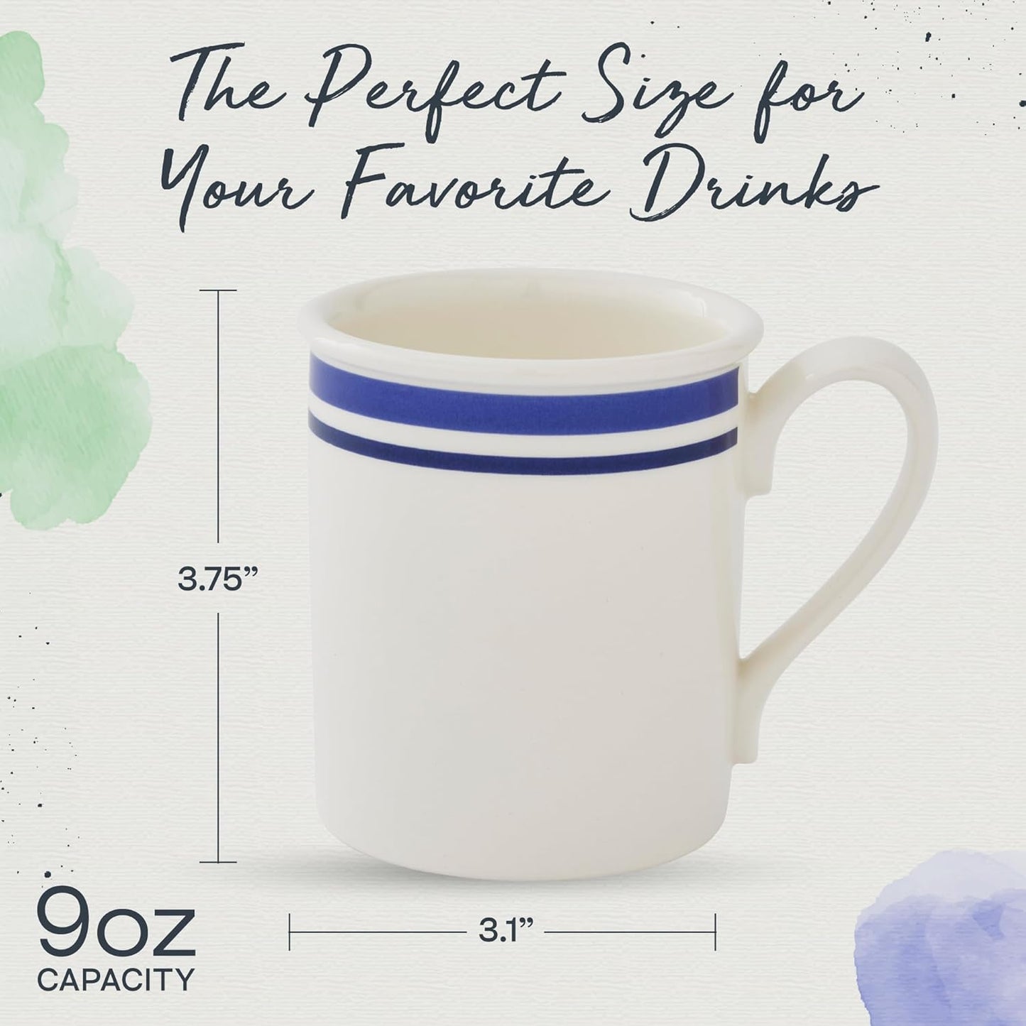 Portmeirion Potter's 9oz Stripe Breakfast Mug (Set of 4) - Elegant Earthenware Tea Mugs with Handle, Microwave, Dishwasher & Freezer Safe - Classic Stripe Design, Ideal Gift for Coffee Lovers (Blue)