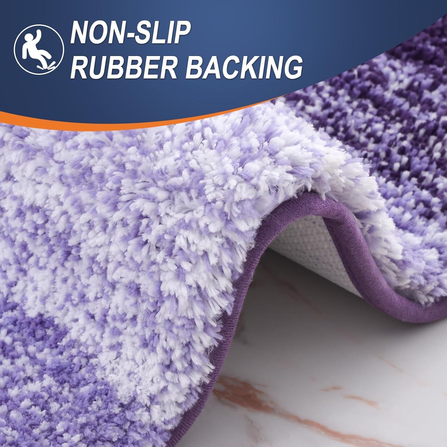 OLANLY Bathroom Rug Set 2 Piece, Soft Absorbent Microfiber Bath Mats and U-Shaped Contour Toilet Rug, Non-Slip, Machine Wash Dry, Plush Shaggy Bath Mats for Bathroom (24"x16"+24"x20", Violet)