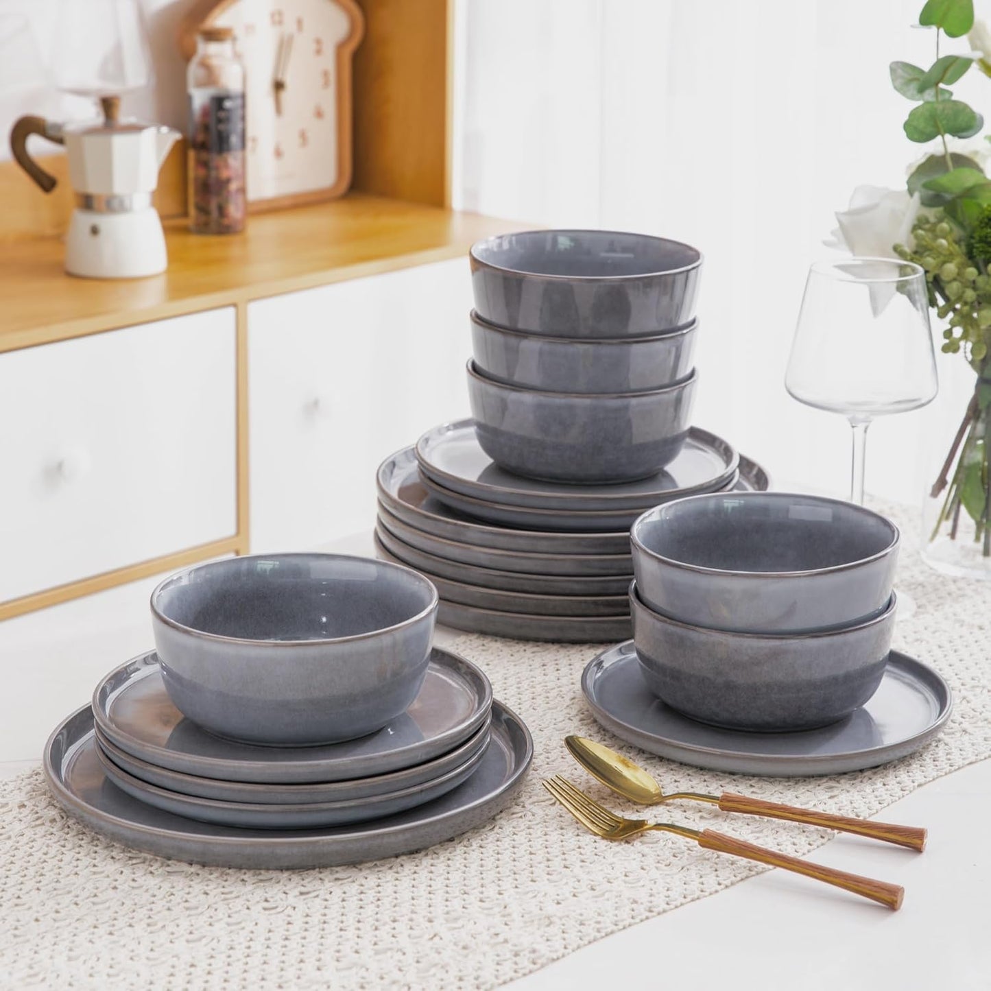 AmorArc Stoneware Dinnerware Sets,Round Reactive Glaze Ceramic Plates and Bowls Set,Highly Chip and Crack Resistant | Dishwasher & Microwave Safe Dishes,Service for 4 (12pc)