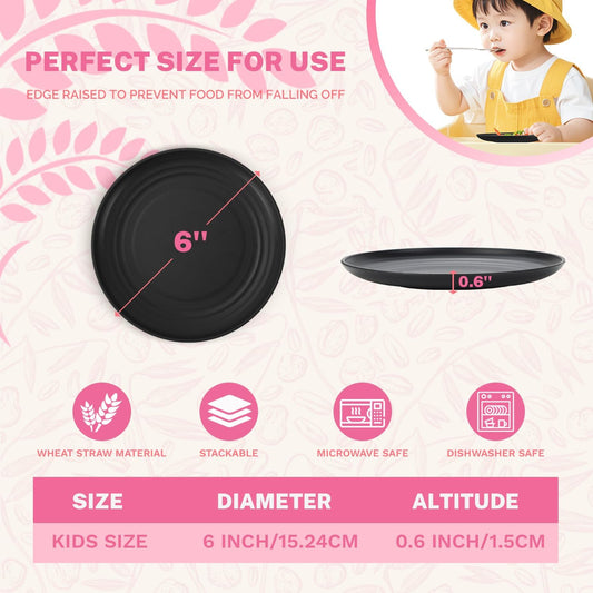 Homienly 5.7 Inch Small Plates, Wheat Straw Mini Plate,Set of 8, Unbreakable Dessert Dishes Plates,Plate Set Ideal for Dessert, Appetizers, Small Serving, Side Dish, Black