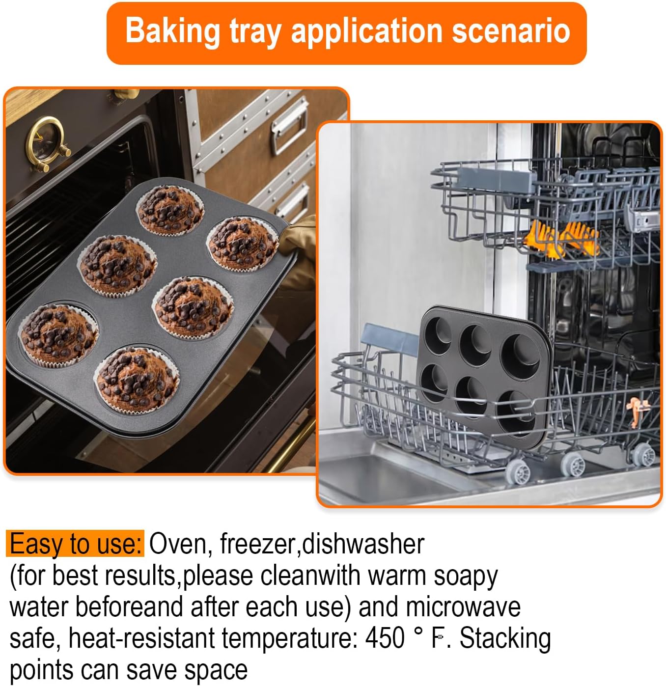 2 Packs Round Muffin Baking Pan, Premium Steel Muffin Pan for Baking, Cupcake Tin Cheesecake Pans, Bakeware Muffin Top Pan (6 Cups,Black)