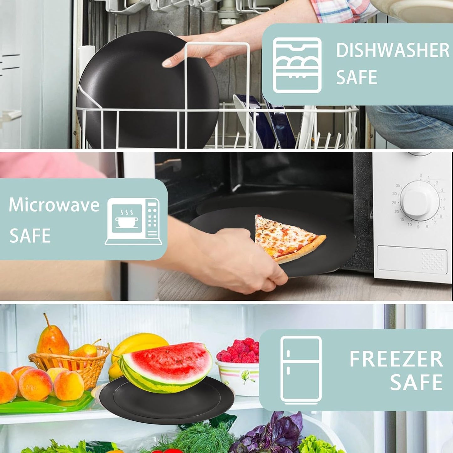 Supernal 32pcs Black Wheat Straw Dinnerware Sets with 25pcs Linen Napkins,Plates and Bowls Sets for 8,Black Plastic Dinnerware Sets, Microwave Dishwasher Safe Plates, Dishes Set for 8