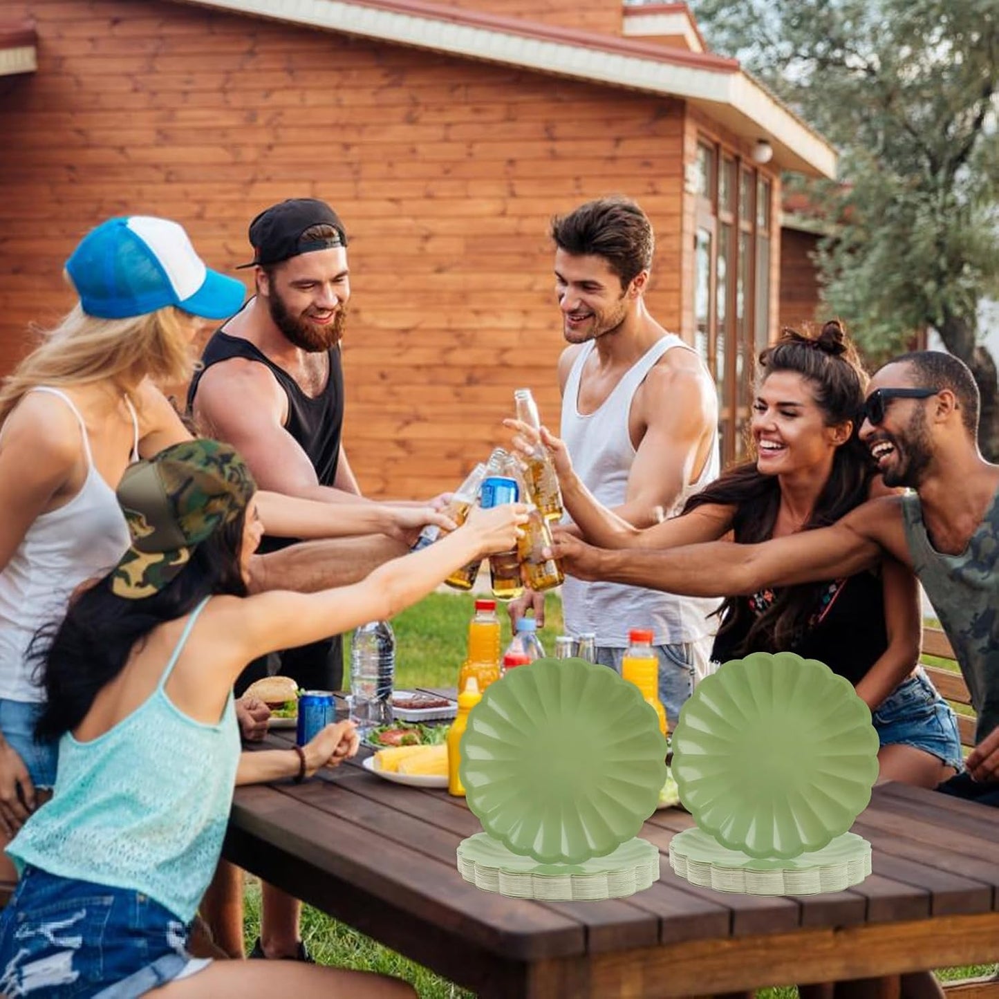 50Pcs Large Scalloped Sage Green Paper Plates 7Inch Shell Edge Dessert Plates for Cake Salad Fruit Disposable Dessert Serving Plates for Birthday Wedding Baby Shower Party Decorations