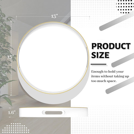 MAONAME White Decorative Tray for Coffee Table, Modern Round Serving Tray with Handles, 13" Plastic Tea Trays for Ottoman, Bathroom Decor