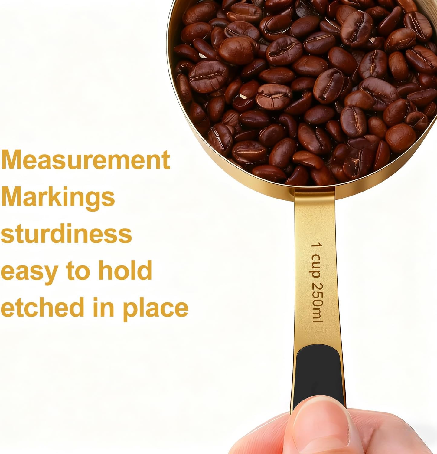 Measuring Cups and Spoons Set, Stainless Steel 10 Piece for Cooking and Baking (5 Cups + 5 Spoons, Golden)